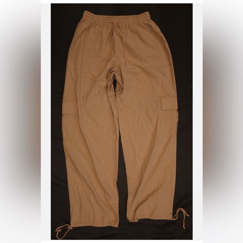 Rare SKIMS by Kim Kardashian Tan Cargo Pants Size Large 100% Cotton - Picture 4 of 9
